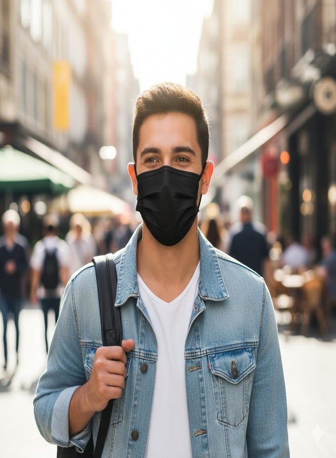 7Shield Face Mask | Disposable Safety Masks for Women & Men | ISO CE GMP SITRA Certified Soft Fabric Spandex Earloop strings, Comfortable & Secure Face Masks (Black-50) - Image 2